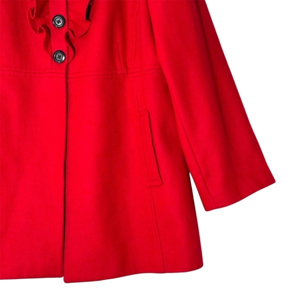 Old Navy Cherry Red Preppy Ruffle Collar Wool Midlength Peacoat Jacket size XXL - Picture 5 of 13